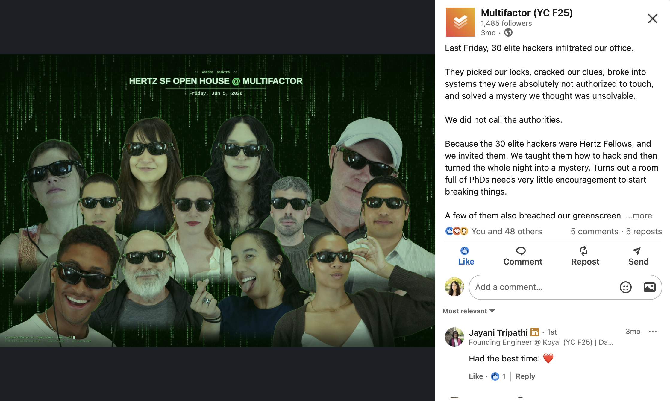 Multifactor's post about the Hertz Fellows open house